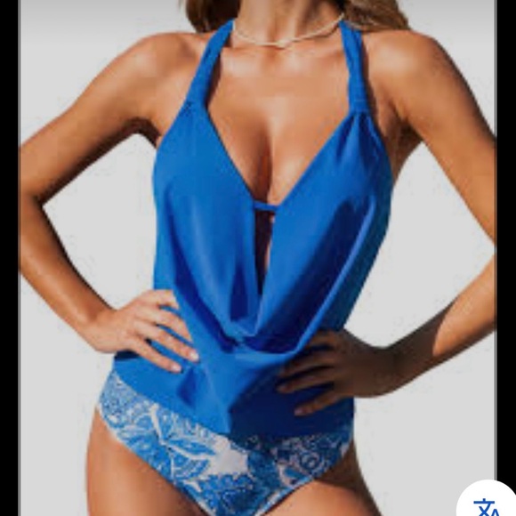 Cupshe Other - Cupshe Royal Blue Draped Halter Tankini Set